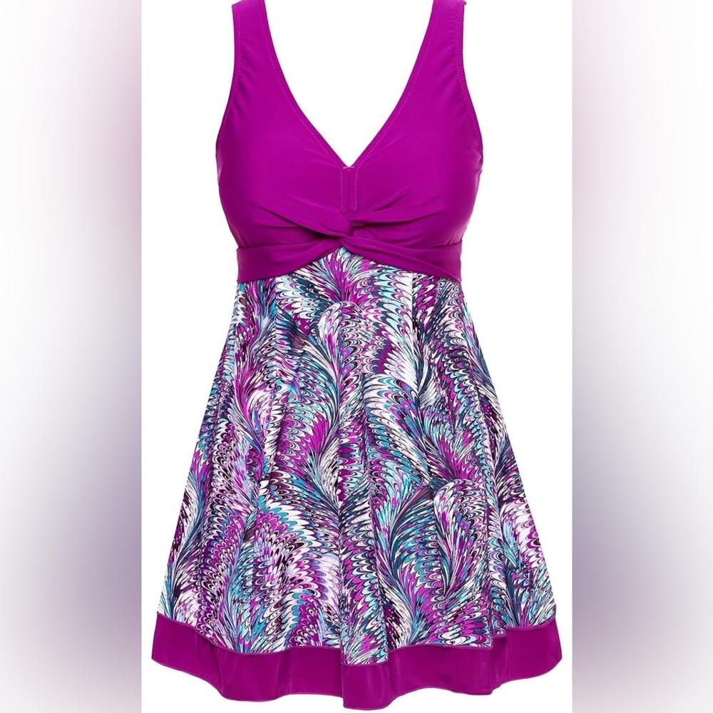 NWT 💜MiYang Women's Plus Size Printing Padded High Waist Swimdress